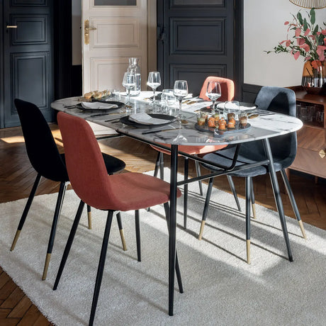 Трапезна маса Roxas, 160x90 cm, Темперирано стъкло мраморен ефект