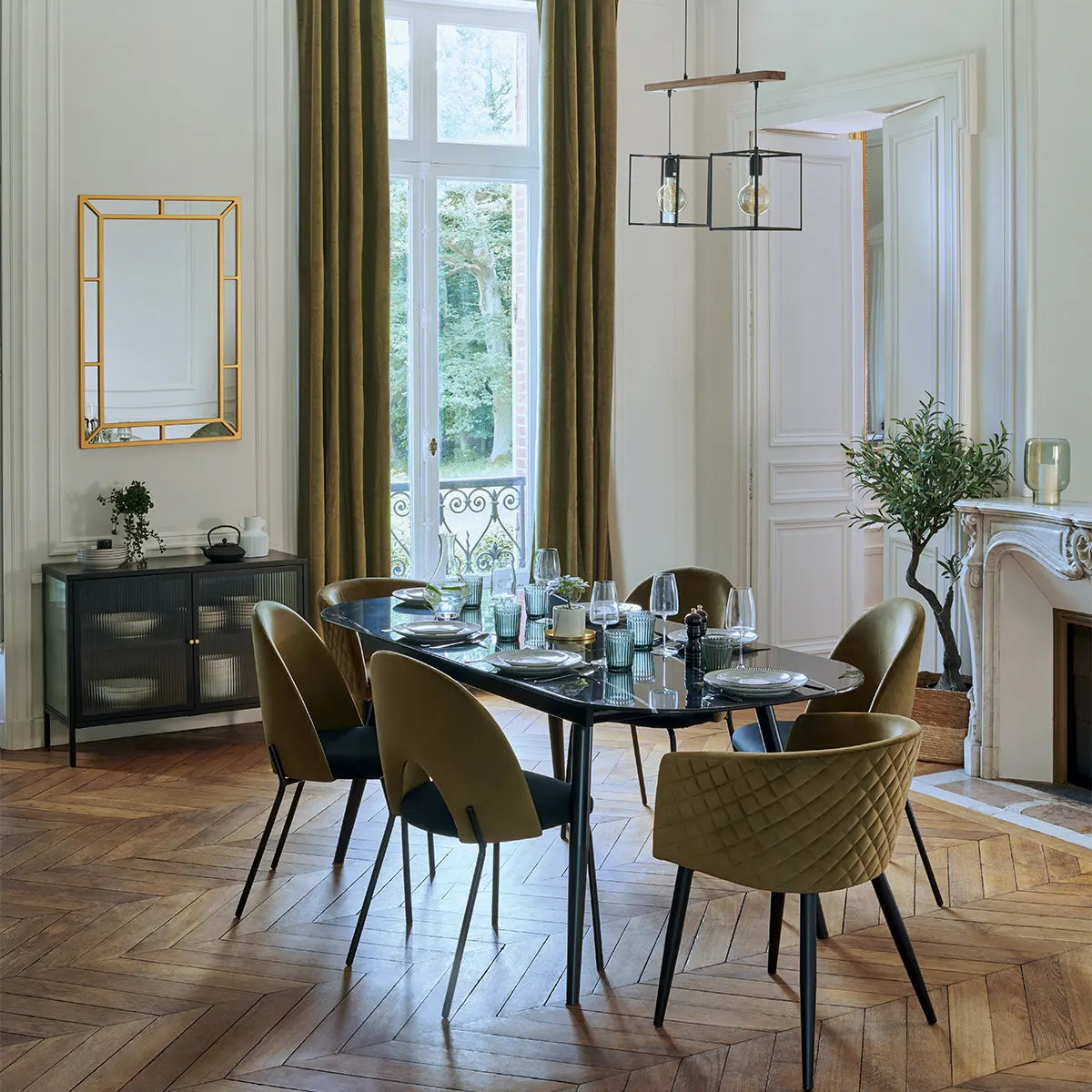 Разтегателна трапезна маса Mapu, 160-200x90 cm, Темперирано стъкло мраморен ефект