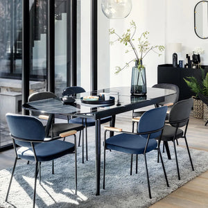 Разтегателна трапезна маса Mapu, 160-200x90 cm, Темперирано стъкло мраморен ефект