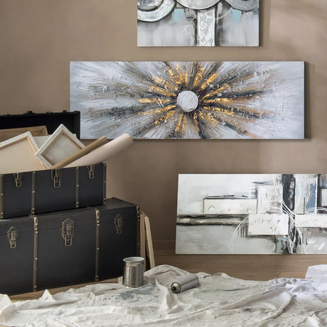 Картина atmosphera Kylia, Ръчно рисувано платно 150x150 см, Златна, Асорти дизайни