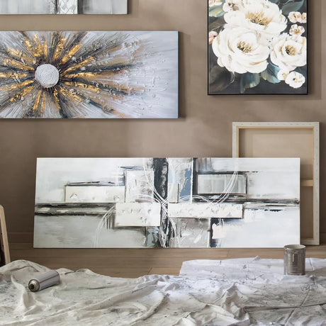 Картина atmosphera Kylia, Ръчно рисувано платно 150x150 см, Сребърна, Асорти дизайни