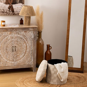 Пуф със съхранение atmosphera Pasti, Сгъваем, Бял, Ø38 см