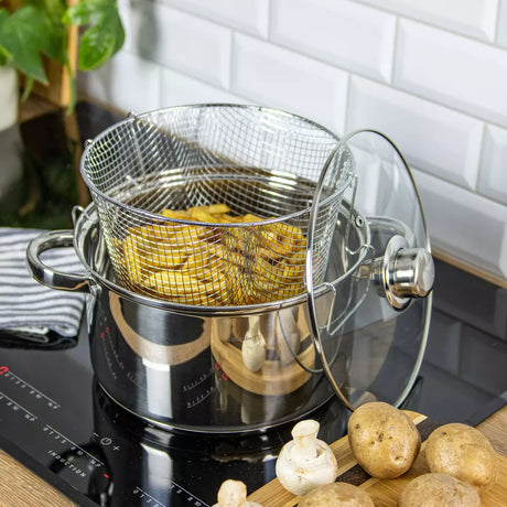 Тенджера KingHoff 1630 с капак и фритюрник, Инокс, 5.5L, 24 cm