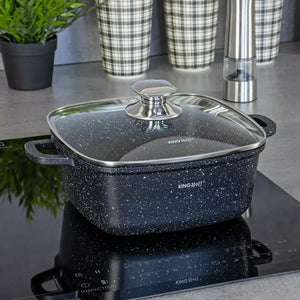 Тенджера за фурна и котлон Kinghoff с мраморно покритие, Индукция, Черен