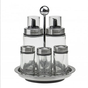 Комплект оливерник и солници Kinghoff 1648, 6 части, Въртяща се стойка, Стъкло/инокс