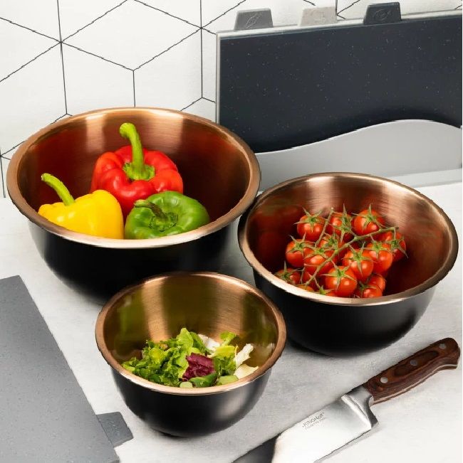 Set de boluri adânci Klausberg 7394, 5L, 3L, 1.6L, Lustruit, Oțel inoxidabil/cupru