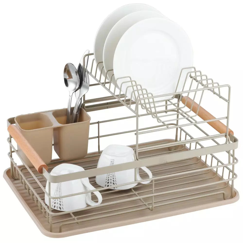 Сушилник за съдове Kinghoff, 2 нива, Поставка за прибори, Бамбук