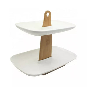 Поднос за сервиране,Kassel 93562, порцелан, акациево дърво, Бял