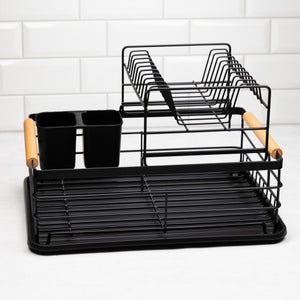 Сушилник за съдове Kinghoff, 2 нива, Поставка за прибори, Бамбук