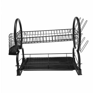 Сушилник за съдове на 2 нива Kinghoff 1500, 56.5 cm, Приставки за чаши и прибори, Черен