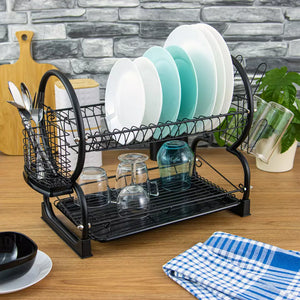 Сушилник за съдове на 2 нива Kinghoff 1500, 56.5 cm, Приставки за чаши и прибори, Черен