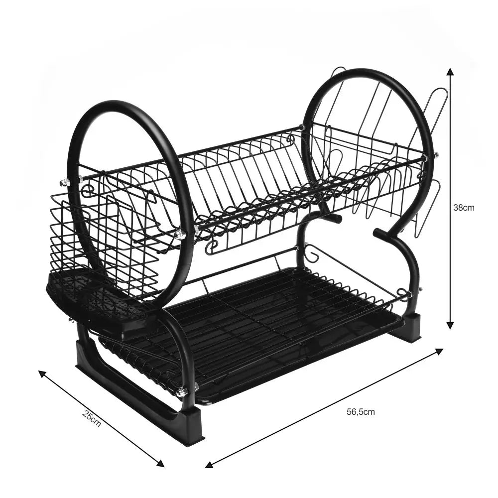 Сушилник за съдове на 2 нива Kinghoff 1500, 56.5 cm, Приставки за чаши и прибори, Черен