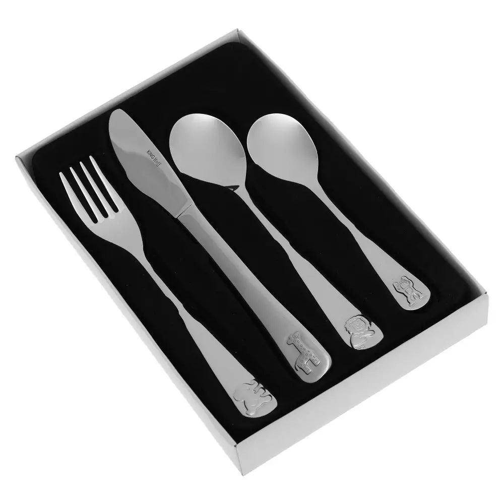 Комплект прибори за деца с животни  KingHoff, 4 части, Инокс