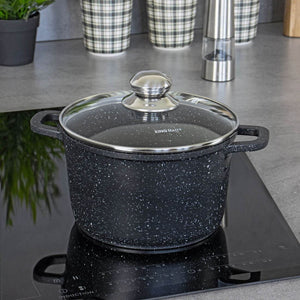 Тенджера дълбока Kinghoff 1599, 10 L, Мраморно покритие, Индукция, Черен