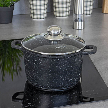 Тенджера дълбока Kinghoff 1599, 10 L, Мраморно покритие, Индукция, Черен