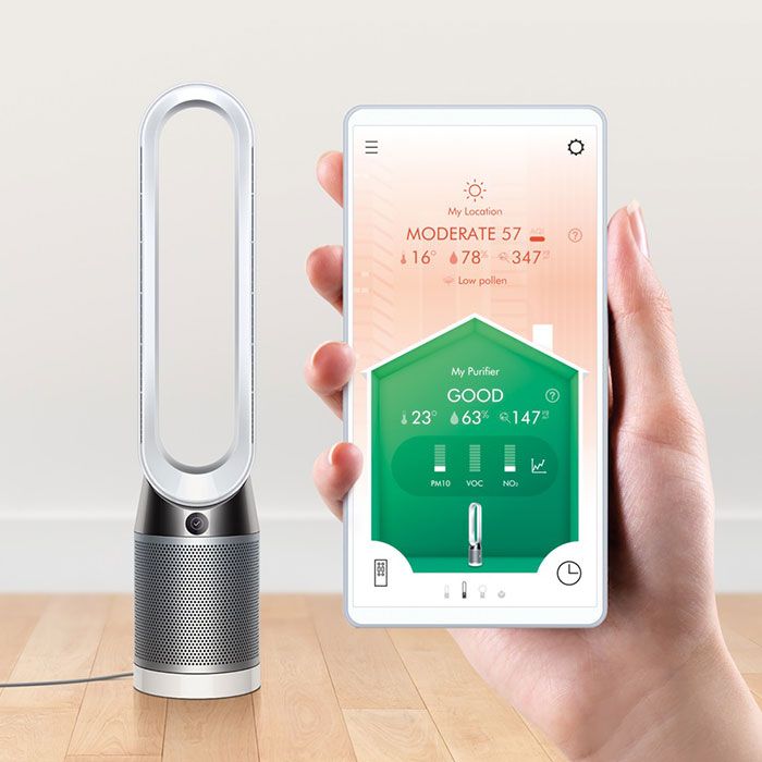 Пречиствател на въздух Dyson TP00 42815701, Air Multiplier, 10 нива на скорост, HEPA филтър H13, Дистанционно управление, Бял/Сребристо